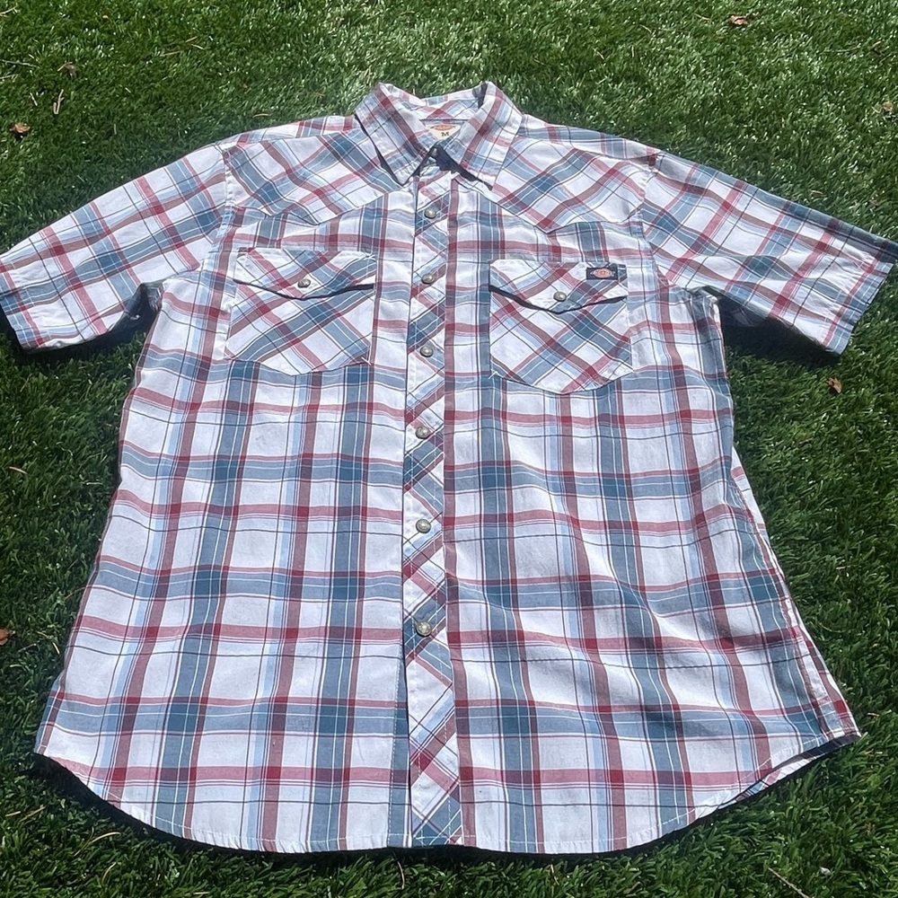 Men's DICKIES Plaid Short Sleeve Shirt - Red and Blue Mens size M